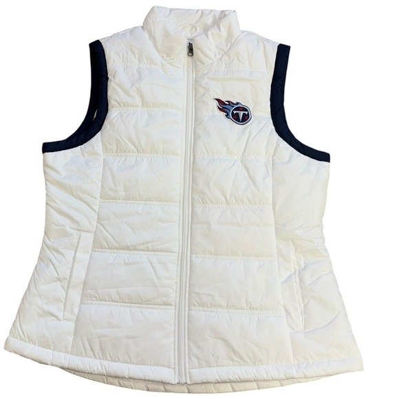 Titans Tennessee NFL White Navy Puffer Vest Women’s XL Football Sports Athlete - Picture 7 of 16